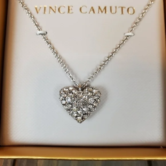 𝅺vince Camuto Pave Crystal Heart Necklace NIB - Picture 6 of 6